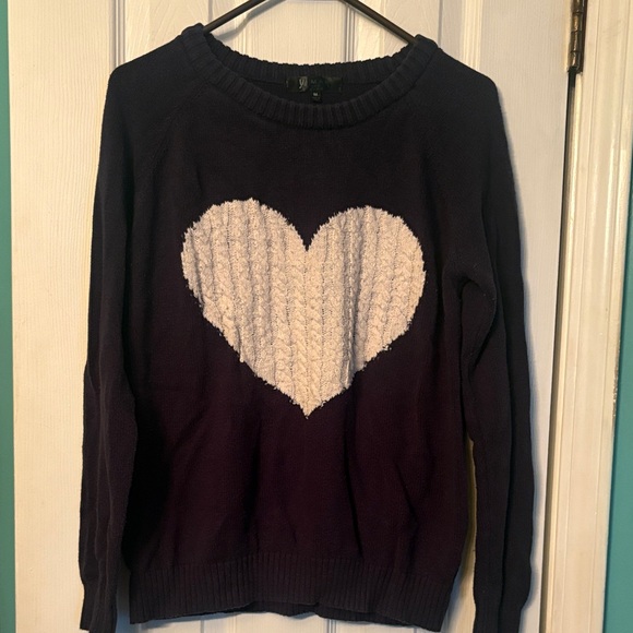 None Sweaters - Women's Heart Design Sweater - Navy and Cream
